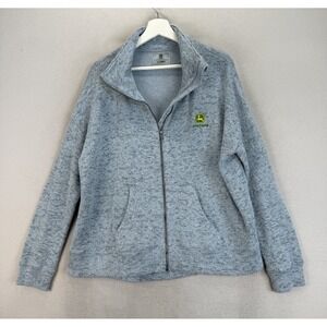 Ahead Women's Sz XL Blue Knitted John Deer Logo Embroidered Full Zip L/S Sweater